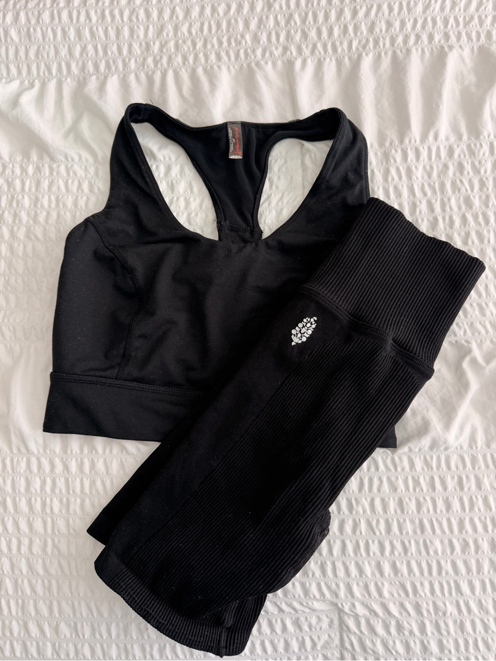 FP Movement by Free People Black Racerback Sports Bra and Bike Shorts Set
